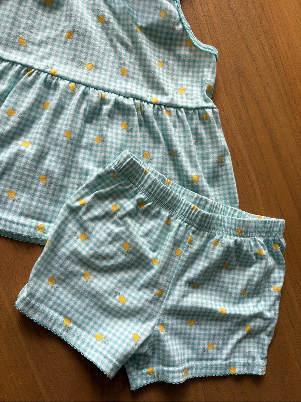 Carters Kids Aqua Gingham Pajama Set with Yellow Lemon Print - Picture 4 of 4